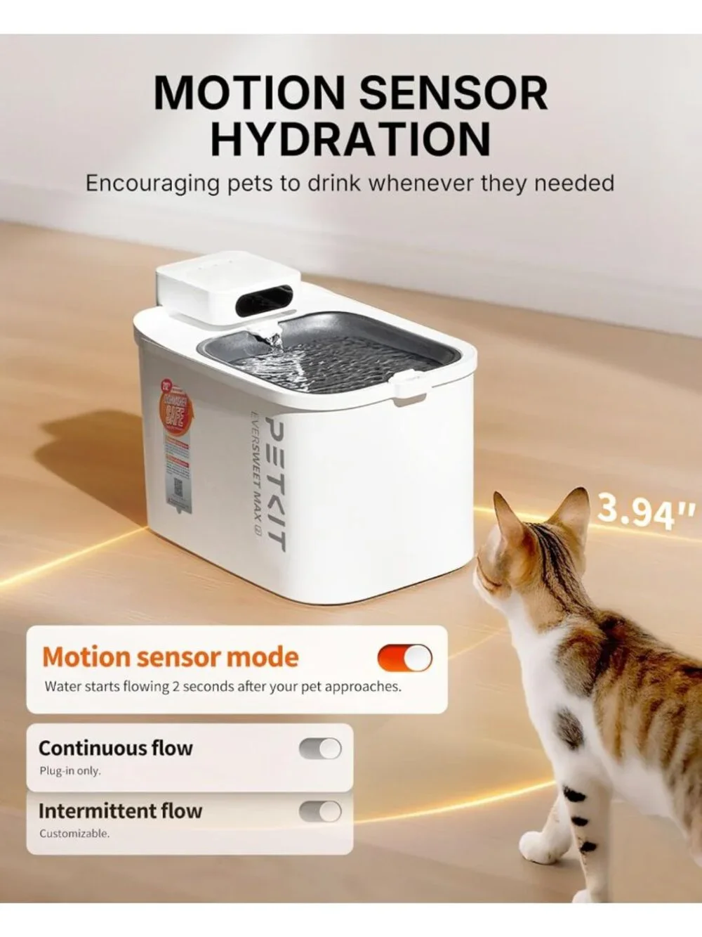 Automatic Cat Water Fountain - 3L Dishwasher Safe, Cordless, Motion Sensor